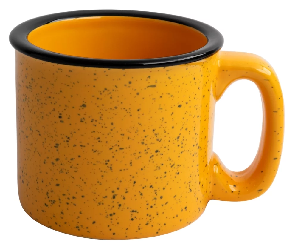 Tasse Santa Fe de 15 oz mouchetée/moutarde avec bord noir - Gravée