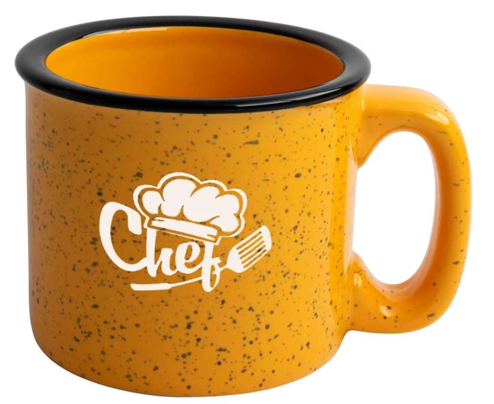 Tasse Santa Fe de 15 oz mouchetée/moutarde avec bord noir - Gravée