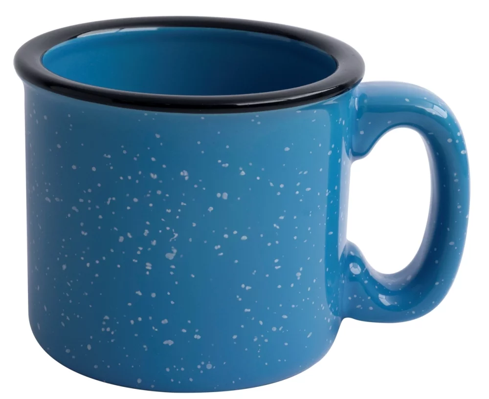 Tasse Santa Fe de 15 oz tachetée/bleu ciel avec bord noir - Gravée