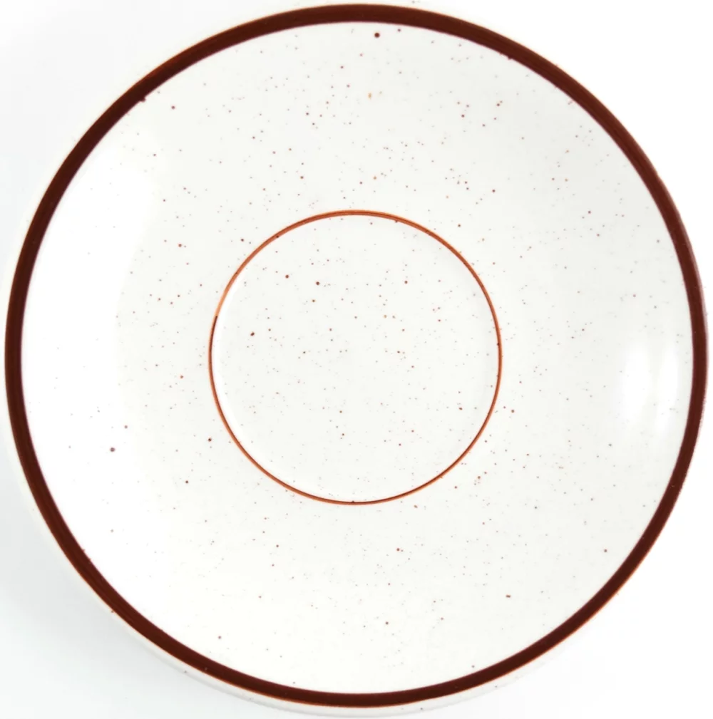6" Saucer cream colour ceramic with brown speckles and rim