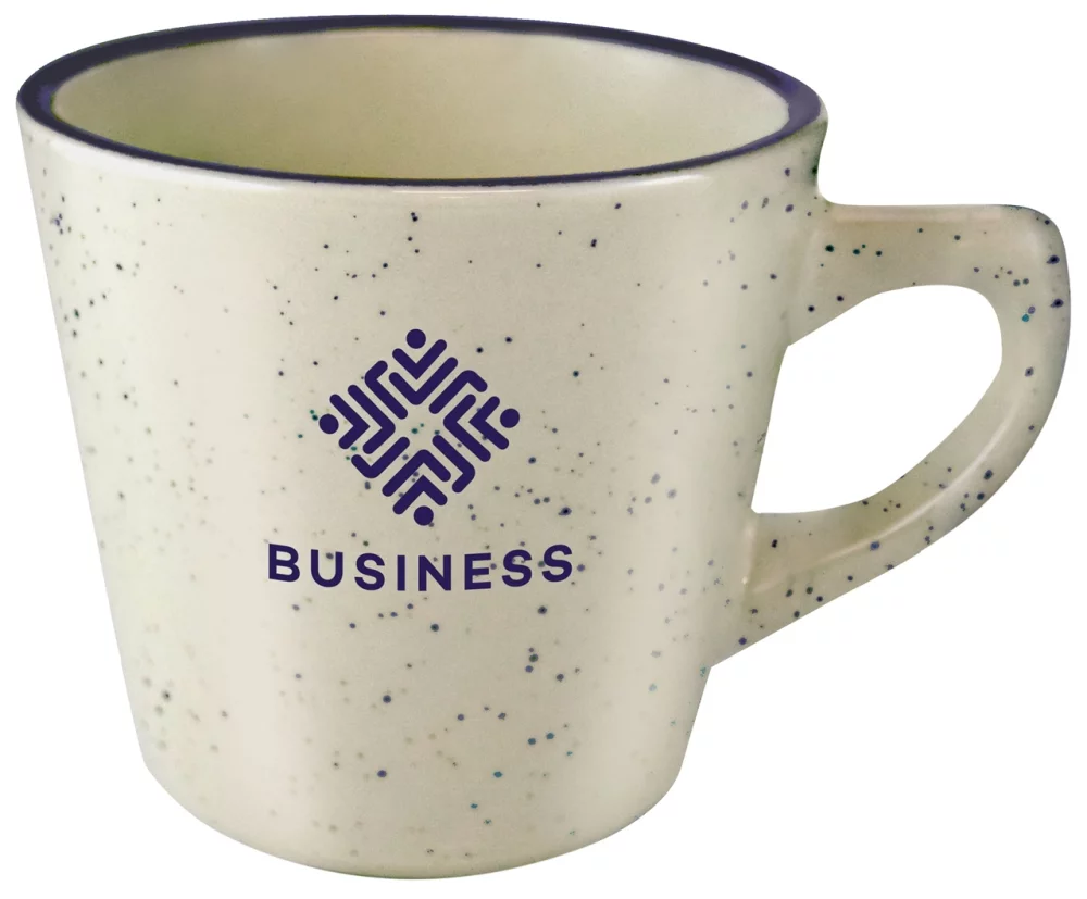 Browning 7oz cream colour vitrified ceramic mug with blue speckles and rim