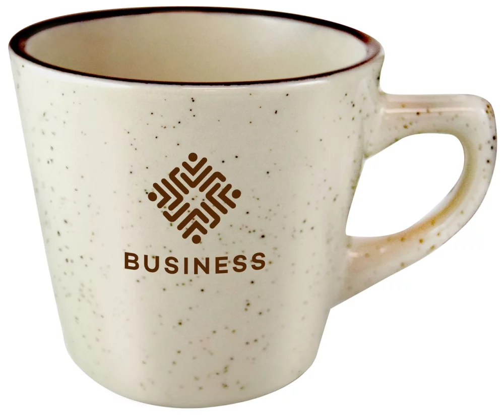 Browning 7oz cream colour vitrified ceramic mug with brown speckles and rim