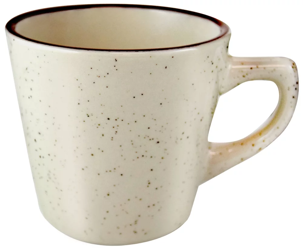 Browning 7oz cream colour vitrified ceramic mug with brown speckles and rim