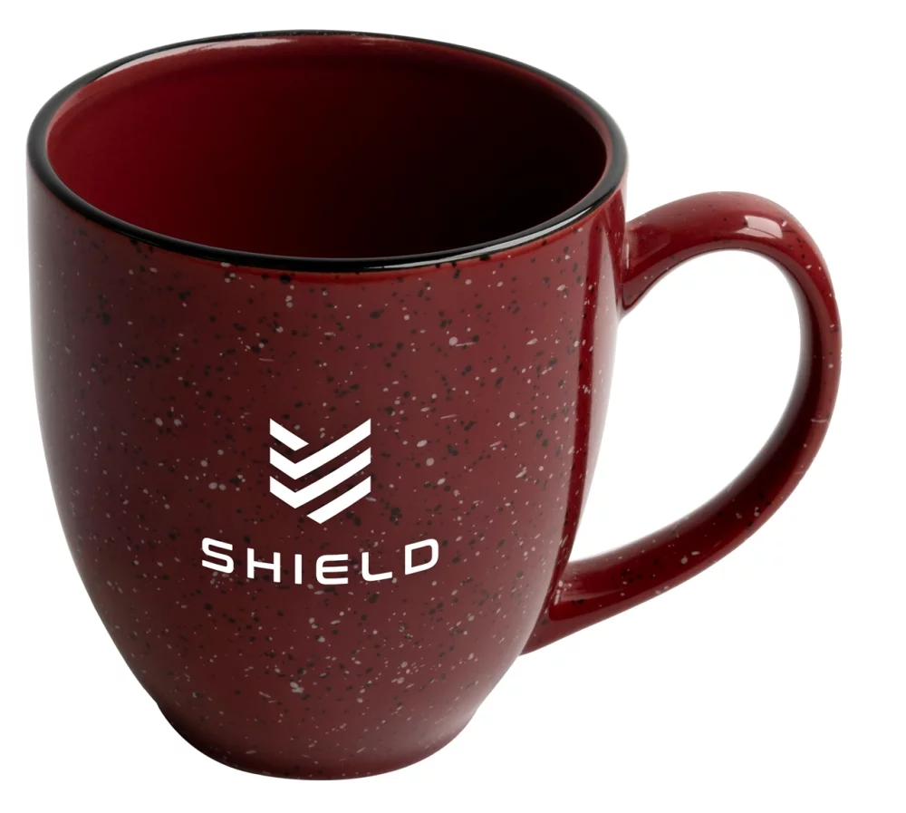 Speckled Bistro 16oz cermaic mug burgundy w/black and white speckles