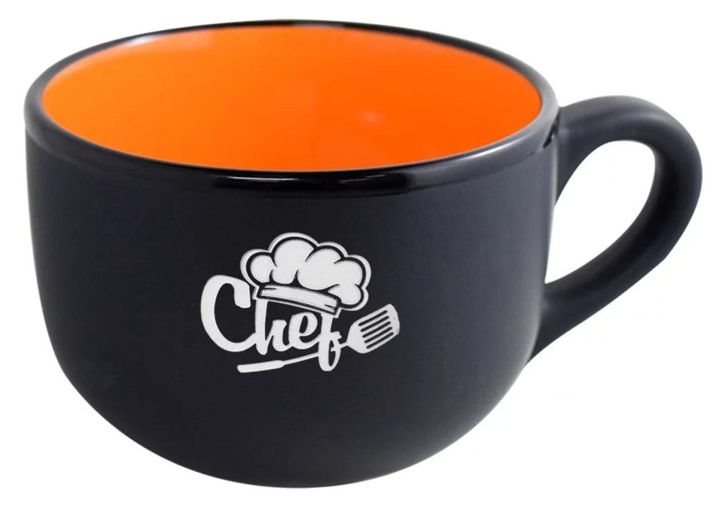 Tasse à latte Aloha 2 tons noir mat / orange brillant de 16 oz dans une boîte cadeau ondulée - Gravée
