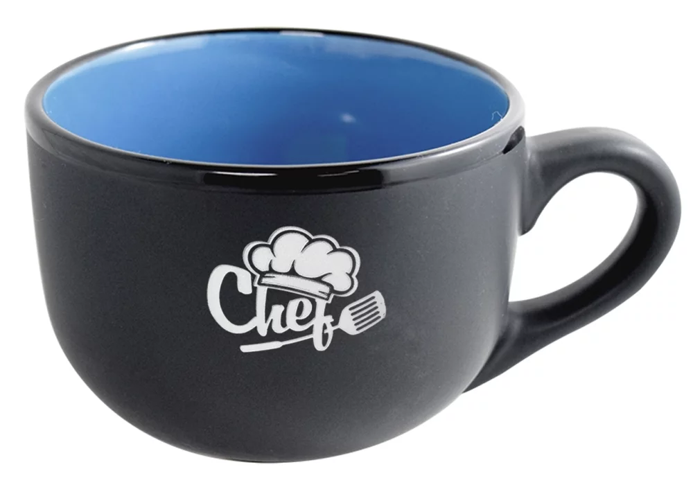 Aloha 2tone matte black/gloss sky blue latte mug 16oz in Ripple gift box - Etched