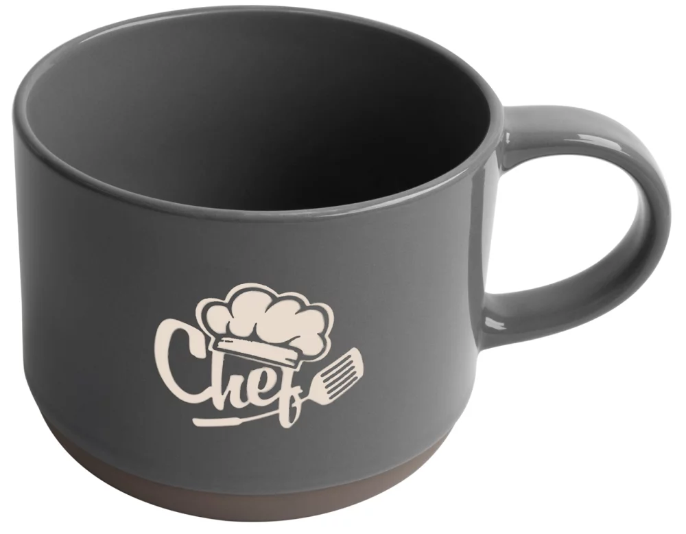 Tasse Alana de 17 oz gris avec bordure grise en bas dans une boîte cadeau Ripple - Gravée