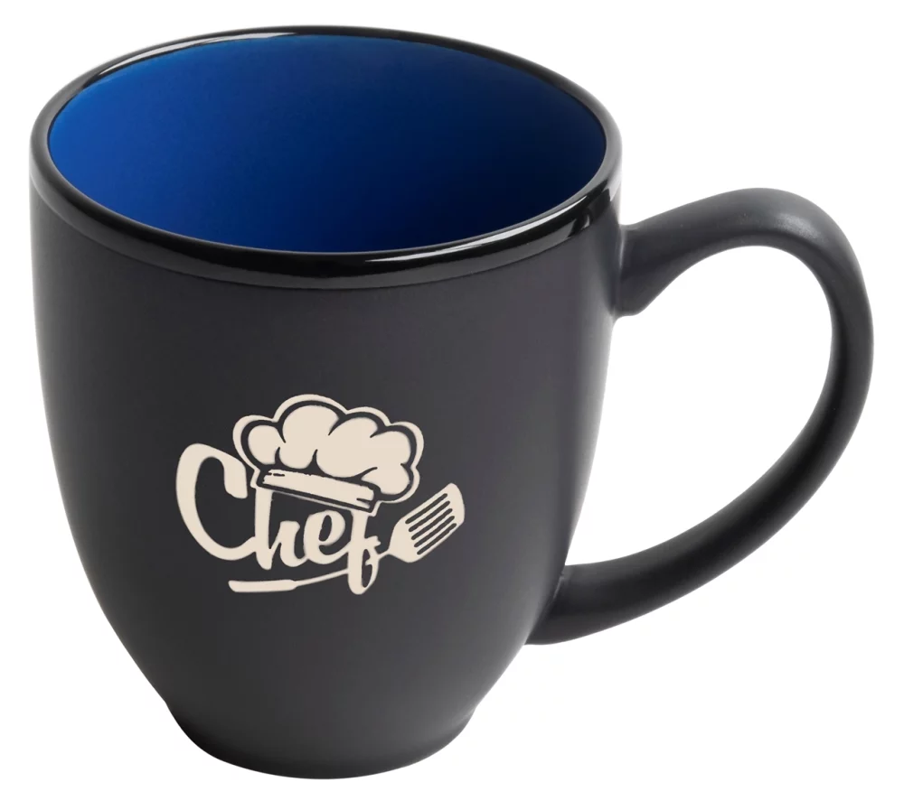 Mug bistro 16 oz noir/bleu 2 tons dans une boîte cadeau Ripple - Gravé