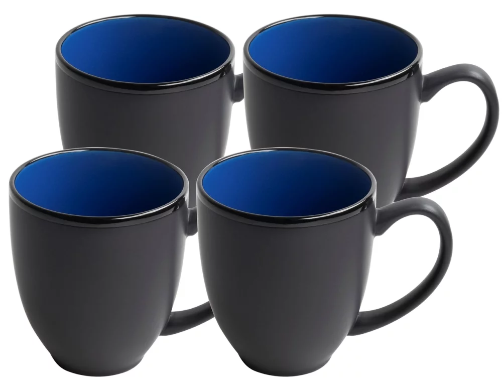 ~ Bistro 16oz 2tone black/blue mug S/4 in Raven gift box