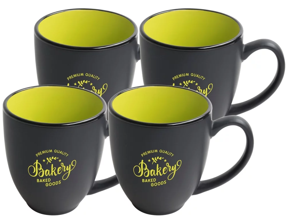 ~ Ensemble de 4 tasses bistro de 16 oz en noir/vert bicolore dans une boîte cadeau Raven