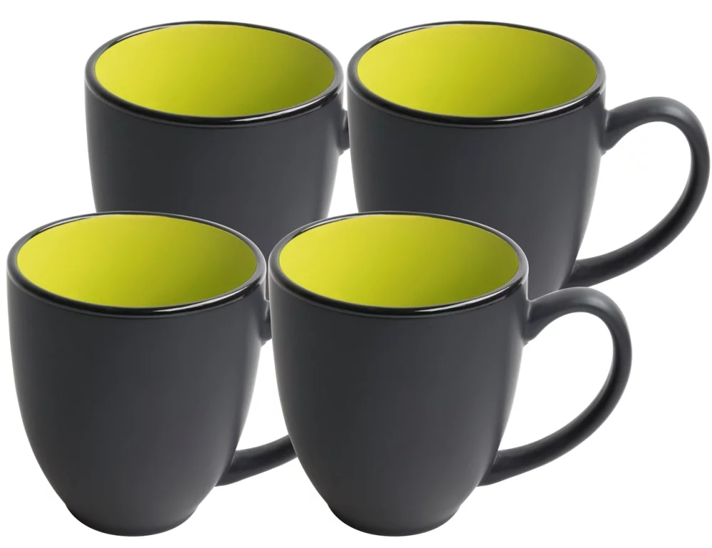 ~ Bistro 16oz 2tone black/green mug S/4 in Raven gift box