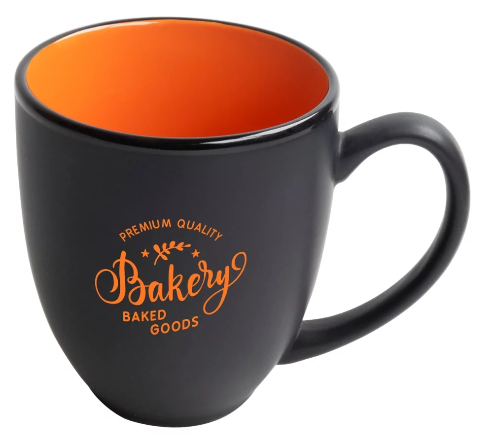 Mug bistro 16 oz noir/orange bicolore dans une boîte cadeau Ripple