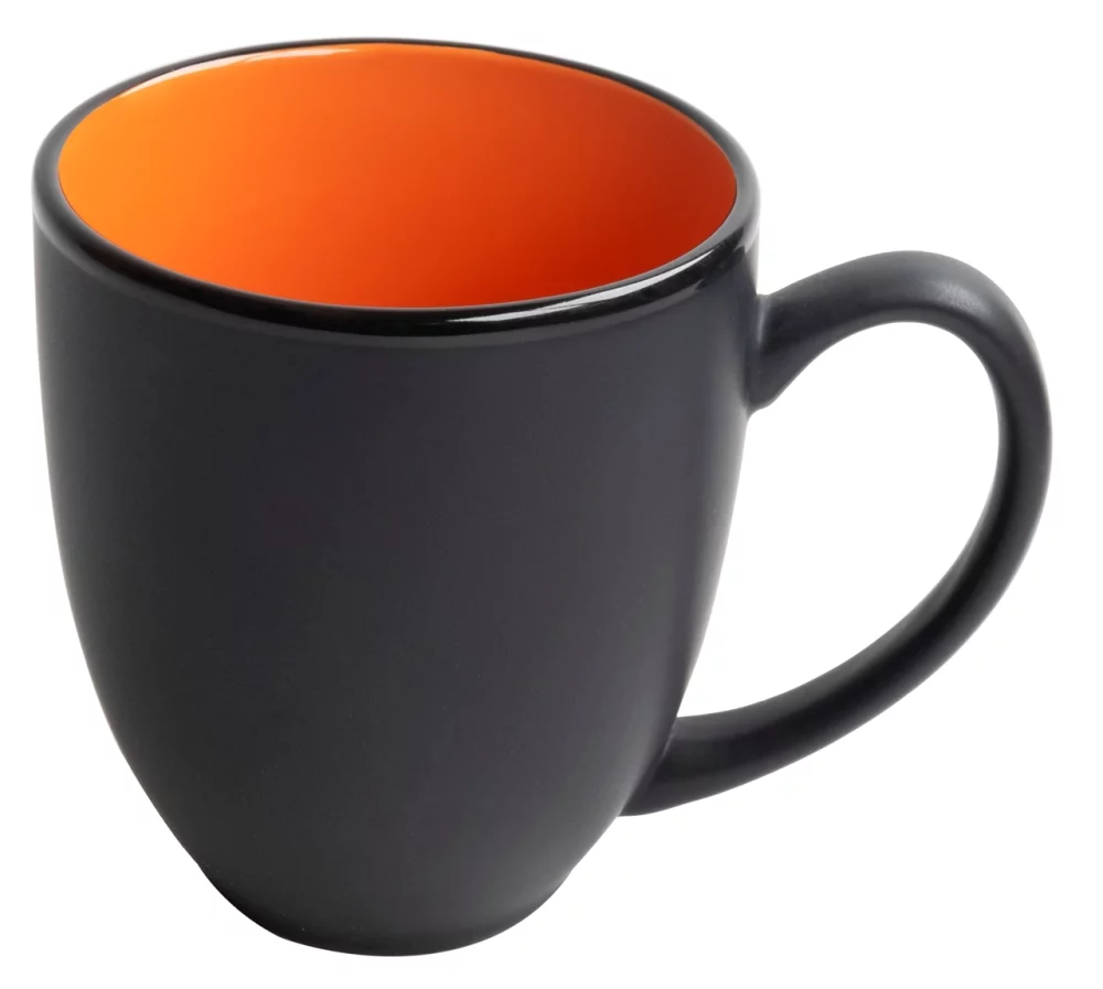 Bistro 16oz 2tone black/orange mug in Ripple gift box - Etched