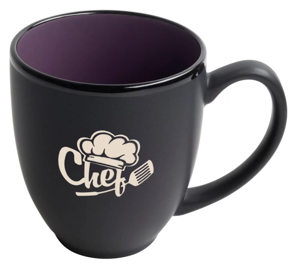 Mug en céramique bicolore noir/violet de 16 oz Bistro dans une boîte cadeau Ripple - Gravé
