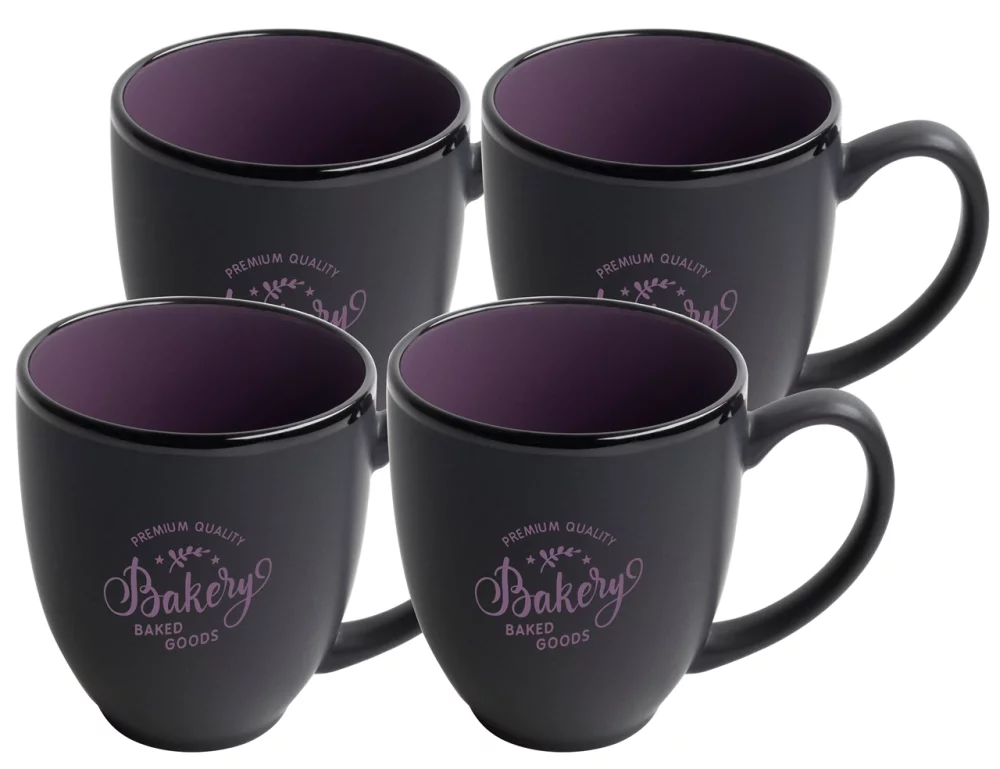 ~ Bistro 16oz 2tone black/purple mug S/4 in Raven gift box