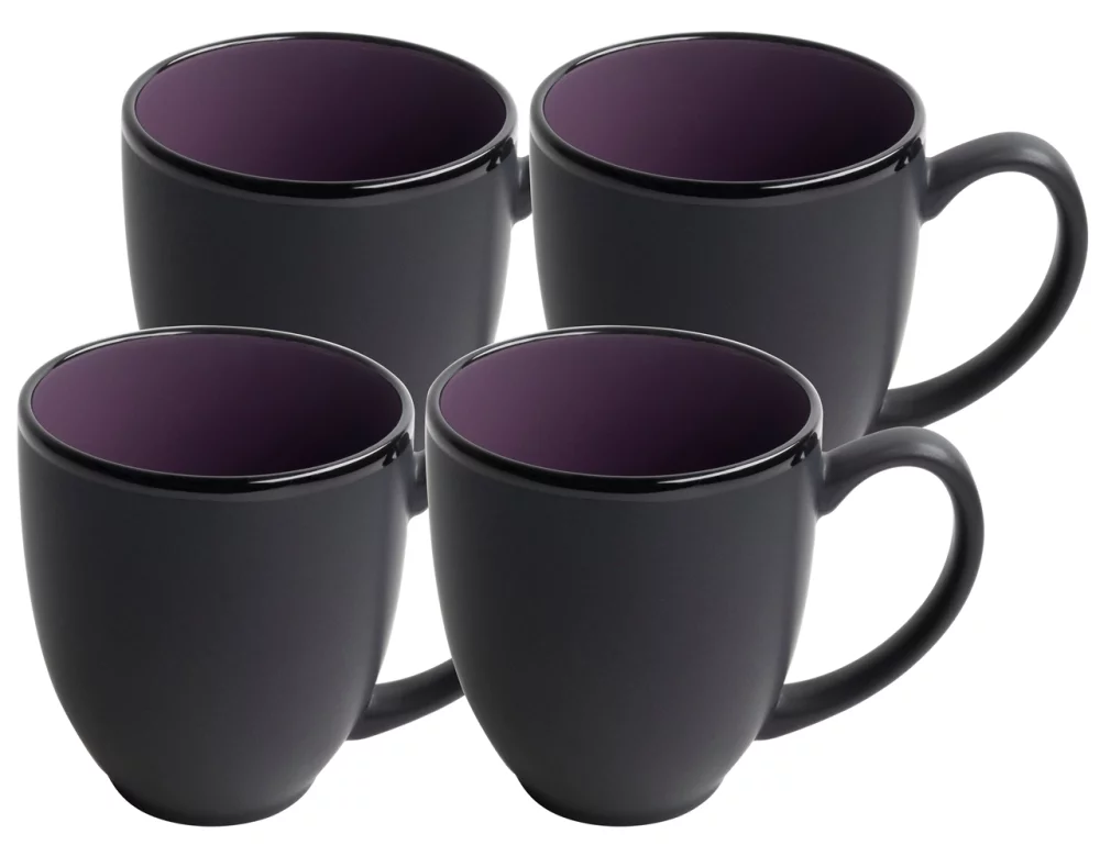 ~ Bistro 16oz 2tone black/purple mug S/4 in Raven gift box