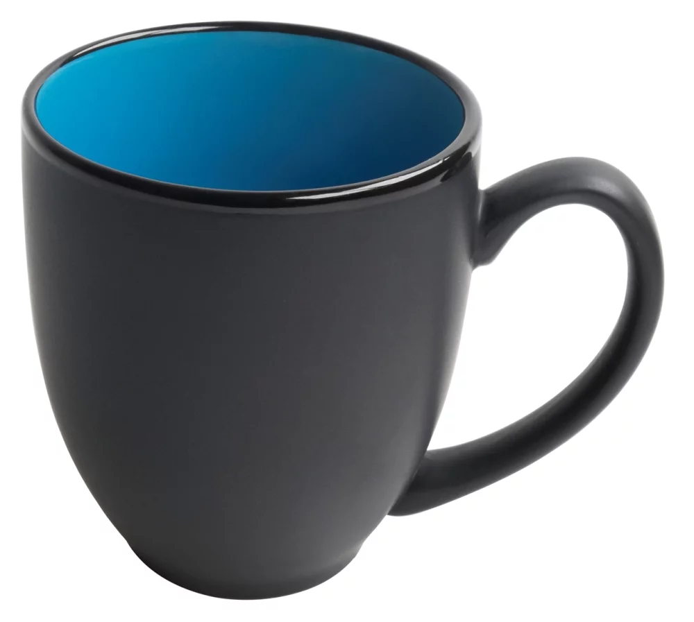 Tasse Bistro 16 oz en noir/bleu ciel à deux tons dans une boîte cadeau Ripple - Gravée