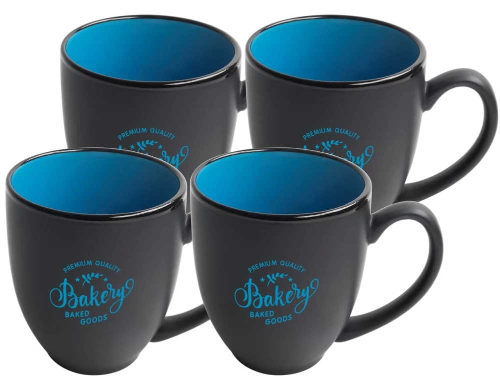 ~ Bistro 16oz 2tone black/sky blue mug S/4 in Raven gift box