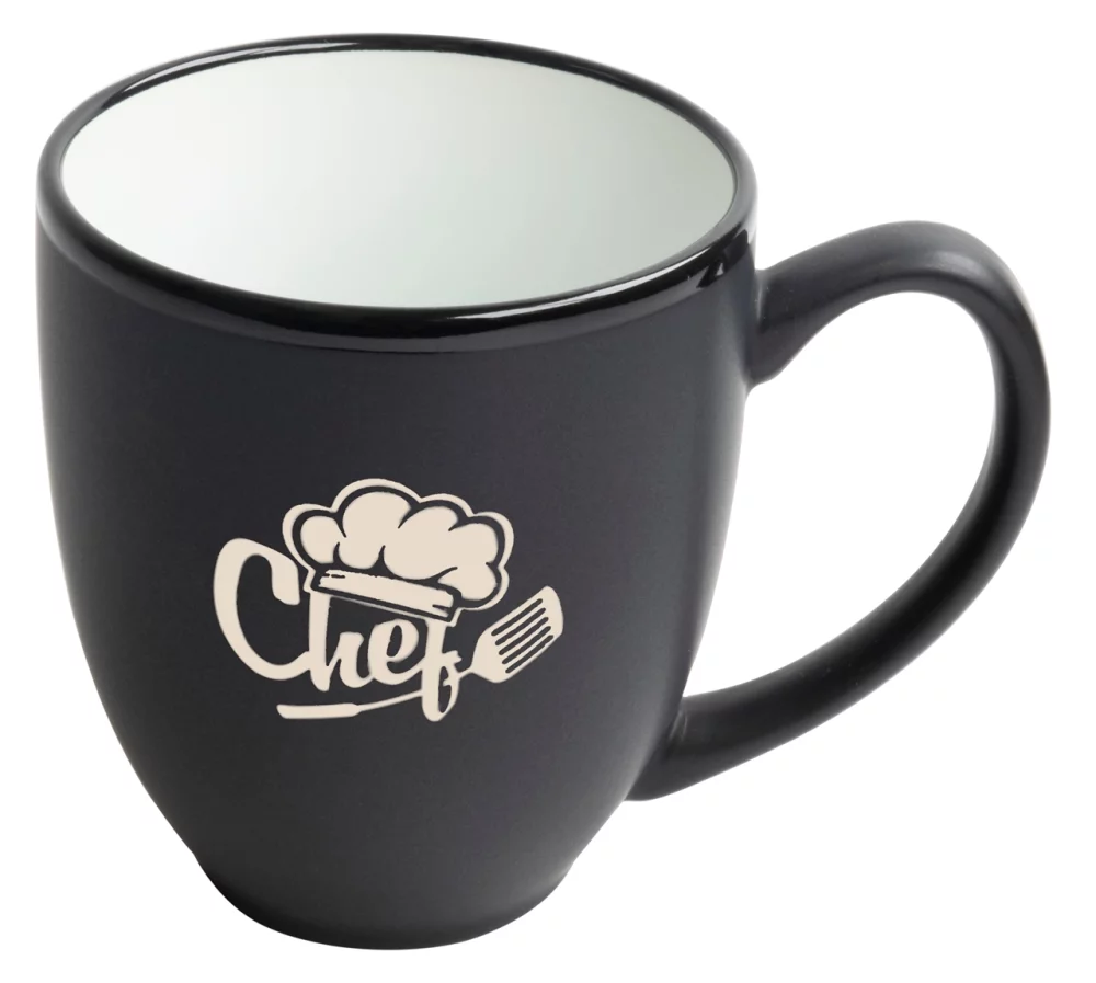 Mug en céramique bicolore noir/blanc de 16 oz Bistro dans une boîte cadeau Ripple - Gravé