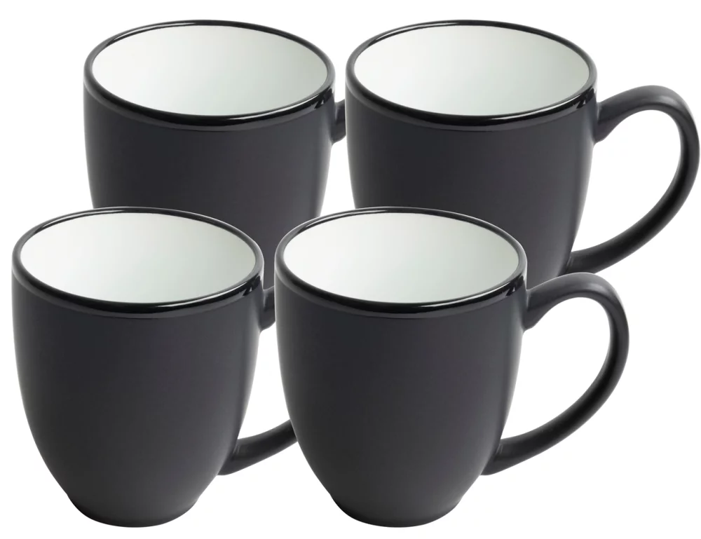 ~ Mug bistro 16 oz noir/blanc bicolore ensemble de 4 dans une boîte cadeau Raven