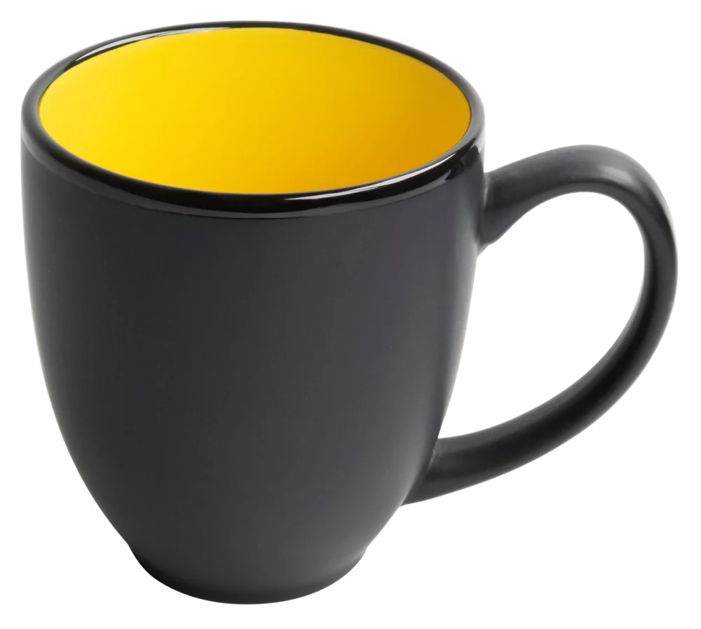 Bistro 16oz 2tone black/yellow mug in Ripple gift box - Etched