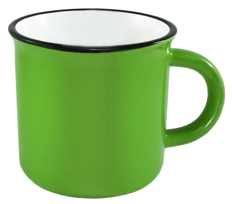 Tasse de 16 onces verte/blanche Fireside avec bordure noire dans une boîte cadeau Ripple.