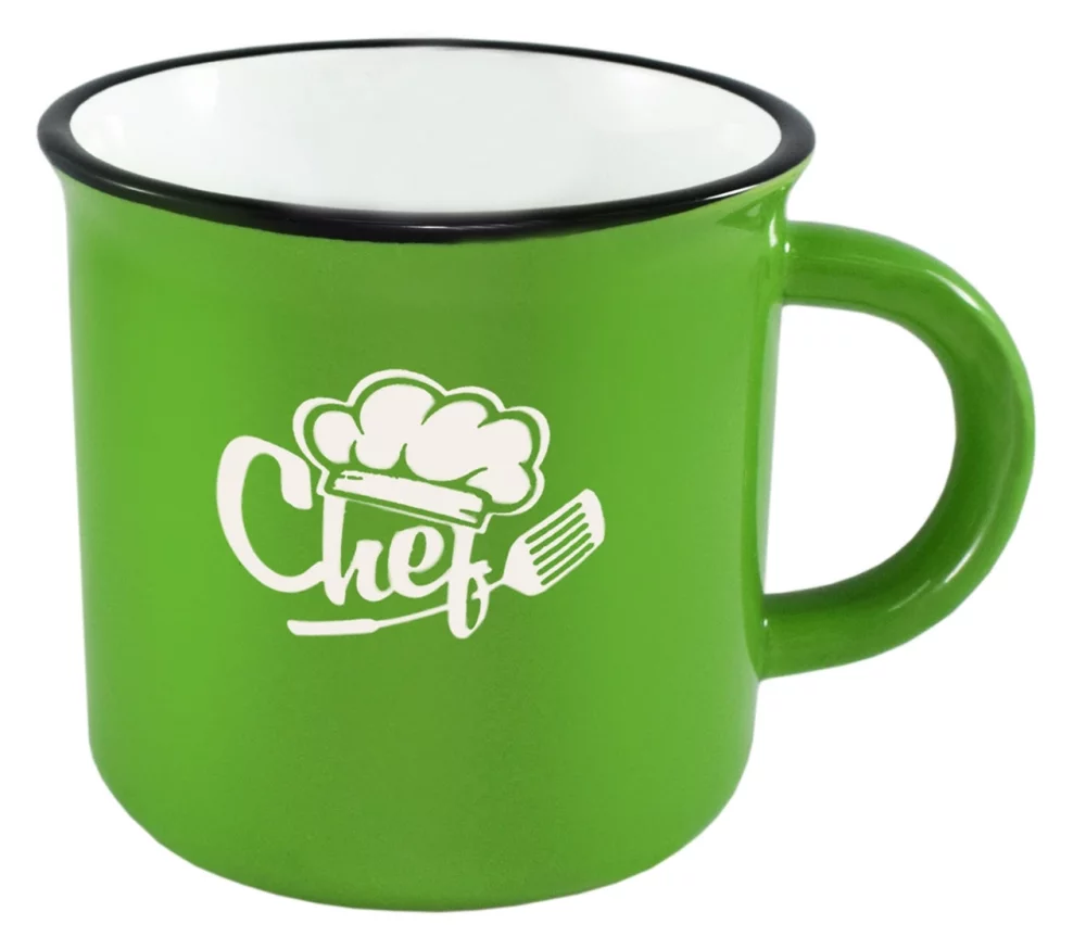 Fireside 16oz green/white mug with black trim in a Ripple gift box - Etched
