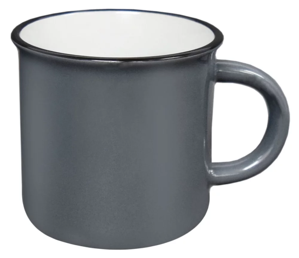 Fireside 16oz grey/white mug with black trim in a Ripple gift box