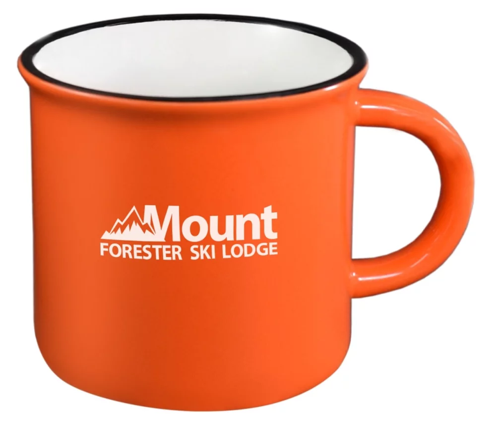 Fireside 16oz orange/white mug with black trim in a Ripple gift box