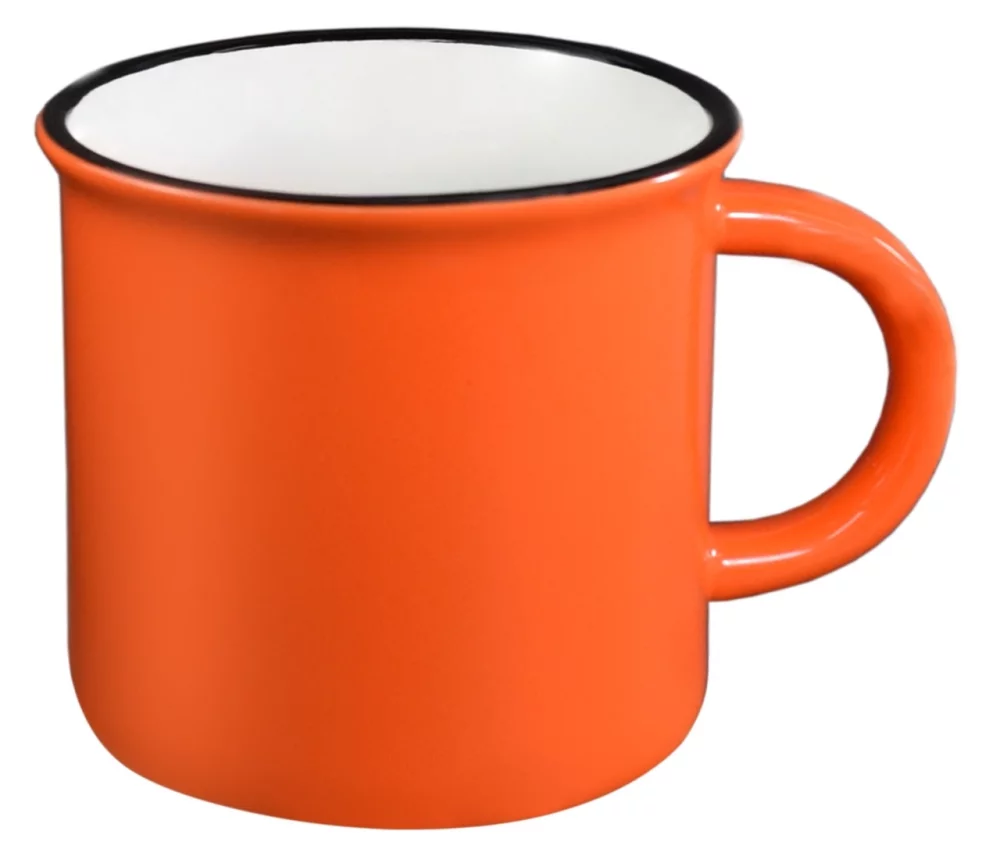 Mug Fireside 16 oz orange/blanc avec bordure noire dans une boîte cadeau Ripple