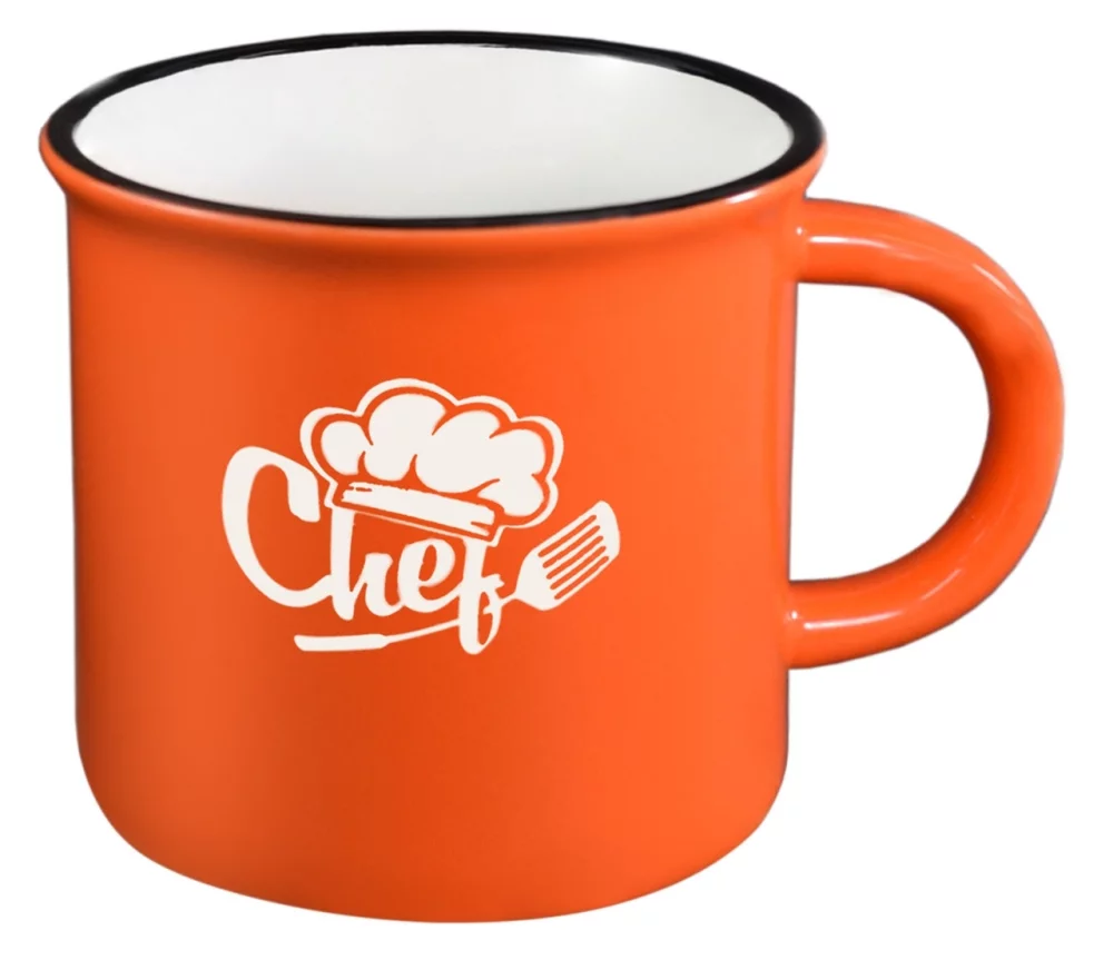 Fireside 16oz orange/white mug with black trim in a Ripple gift box - Etched