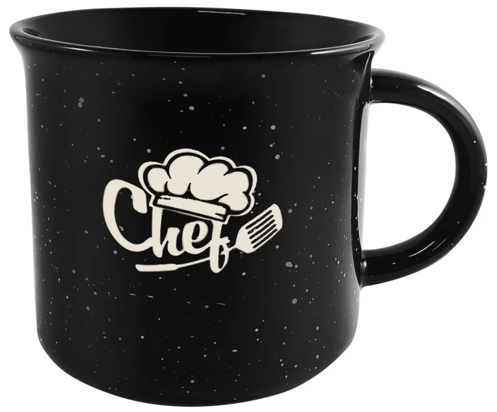 Tasse noire de 16 oz pour feu de camp avec bordure noire usée et taches blanches dans une boîte cadeau Ripple - Gravée