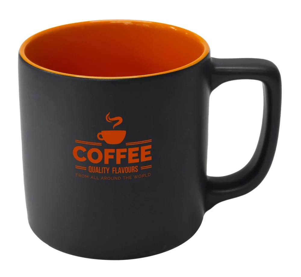 Tasse en céramique mate bicolore Arcadian 16 oz noir/orange dans une boîte Ripple.