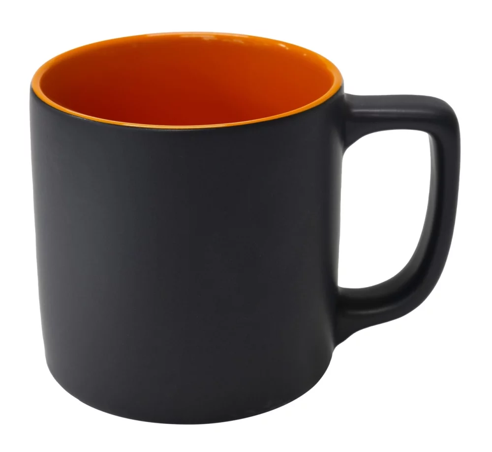 Arcadian 16oz two-tone matte ceramic mug black/orange in a Ripple box