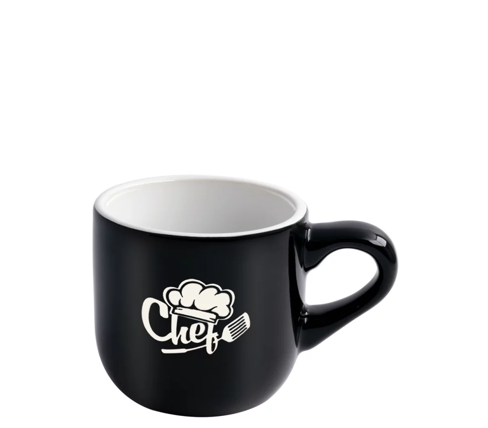 Wellington 3.5oz vitrified ceramic black/white espresso mug - Etched