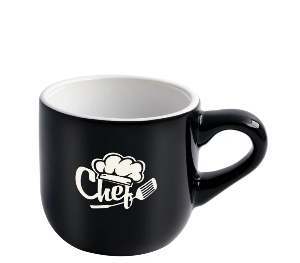 Wellington 8oz vitrified ceramic black/white cappuccino mug - Etched
