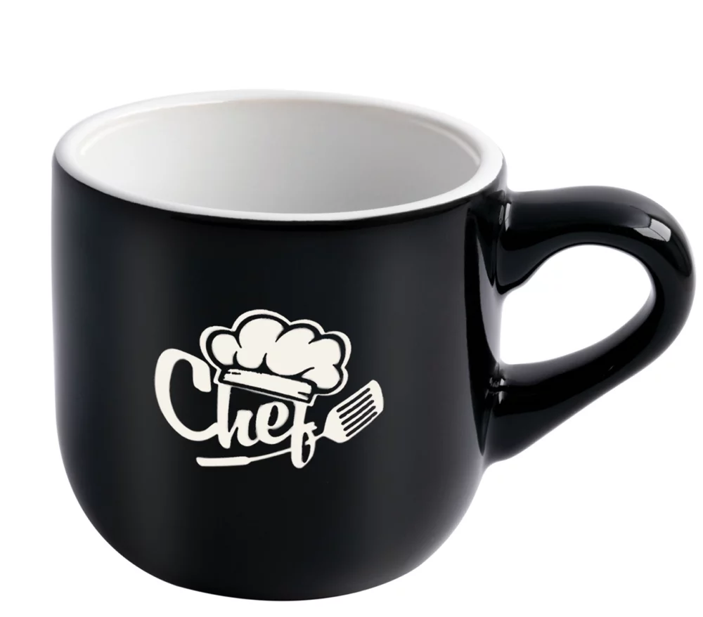 Wellington 11oz vitrified ceramic black/white cappuccino mug - Etched