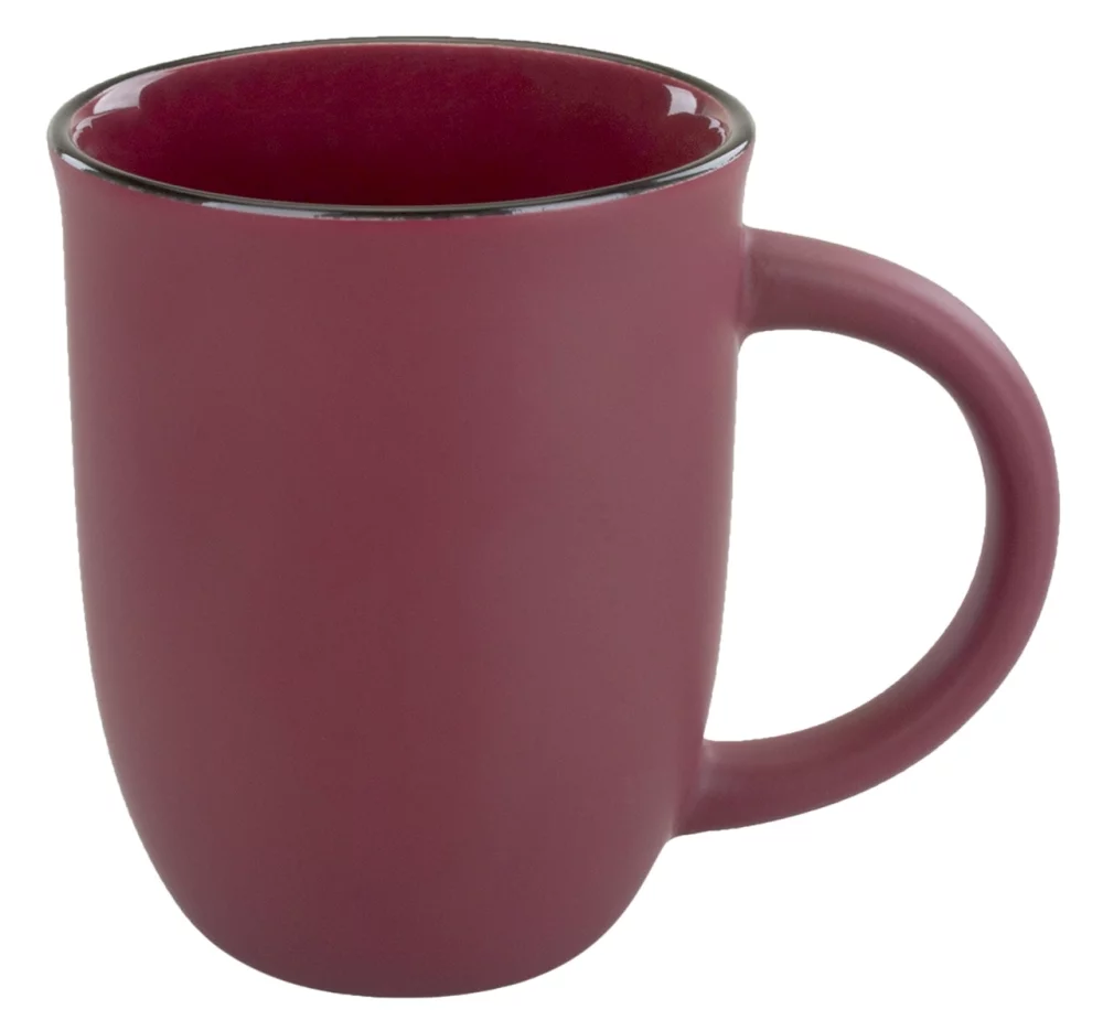 Salem 14oz burgundy matte ceramic mug with black trim