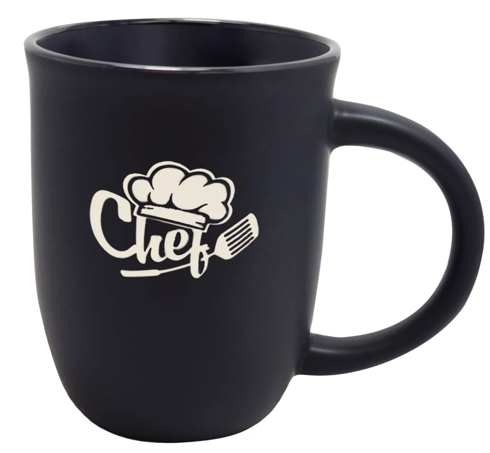 Salem 14oz black matte ceramic mug with black trim - Etched