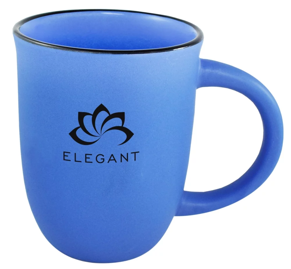 Tasse en céramique bleue mate Salem de 14 oz avec bordure noire