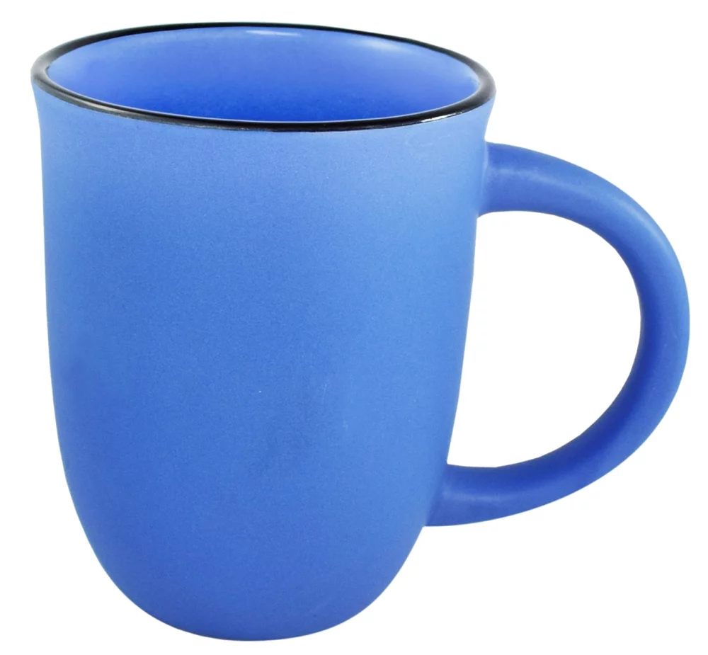 Tasse en céramique mate bleue Salem 14 oz avec bordure noire - Gravée
