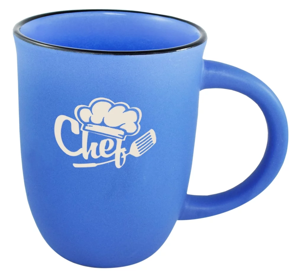 Tasse en céramique mate bleue Salem 14 oz avec bordure noire - Gravée