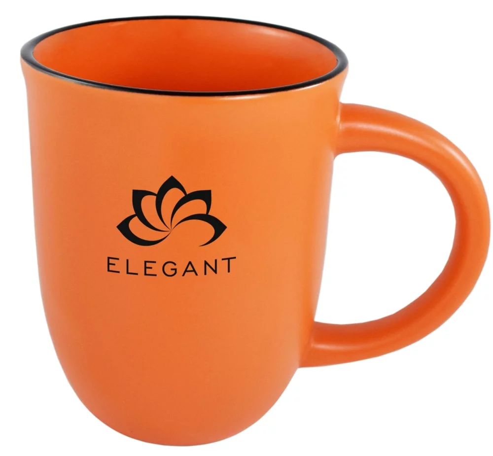 Tasse en céramique mate orange Salem de 14 oz avec bordure noire