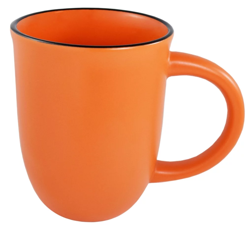 Tasse en céramique mate orange Salem 14 oz avec bord noir - Gravée