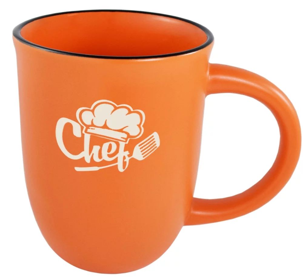 Tasse en céramique mate orange Salem 14 oz avec bord noir - Gravée