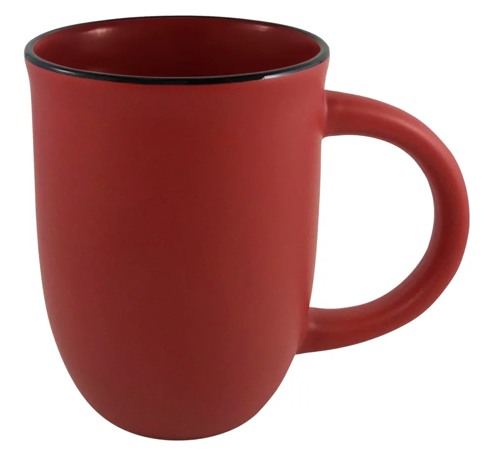 Tasse en céramique mate rouge Salem 14 oz avec bordure noire
