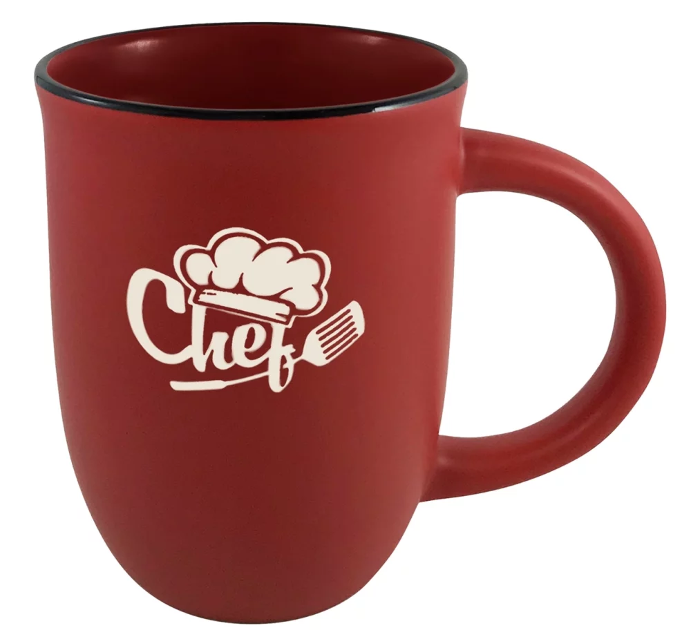 Tasse en céramique mate rouge Salem 14 oz avec bordure noire - Gravée