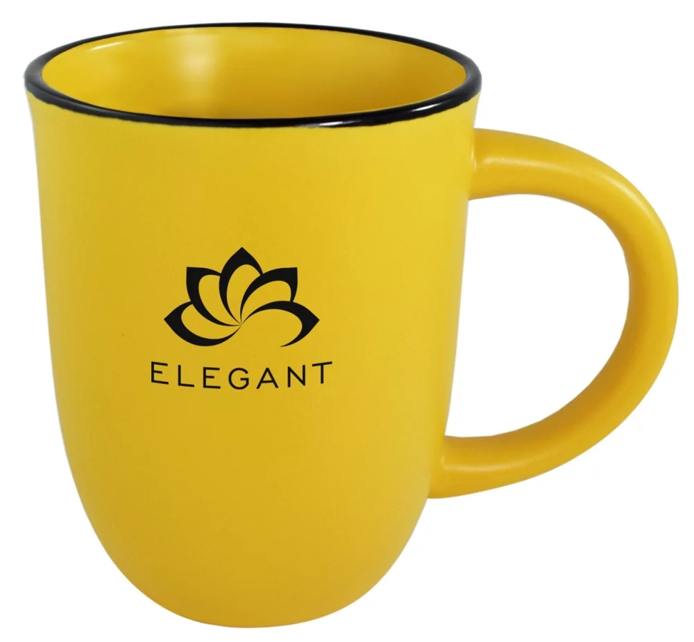 Salem 14oz yellow matte ceramic mug with black trim