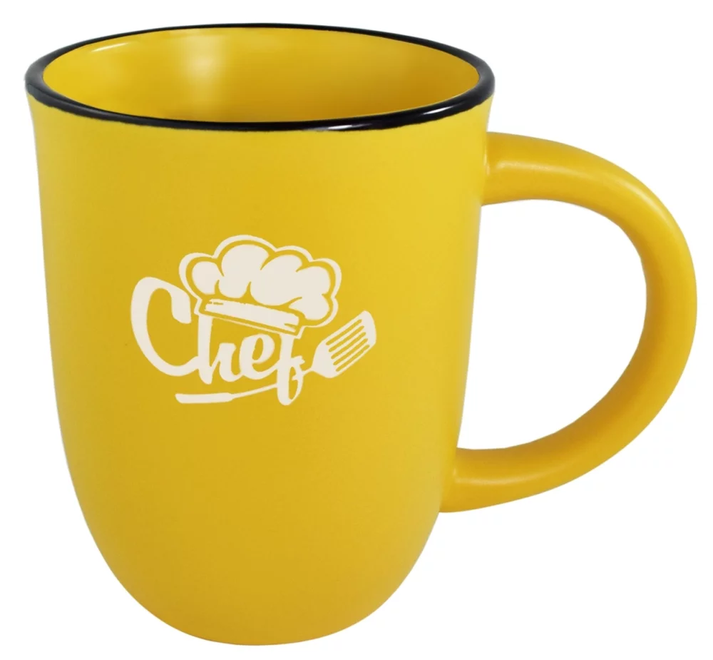 Tasse en céramique mate jaune de 14 oz avec bord noir - Gravée