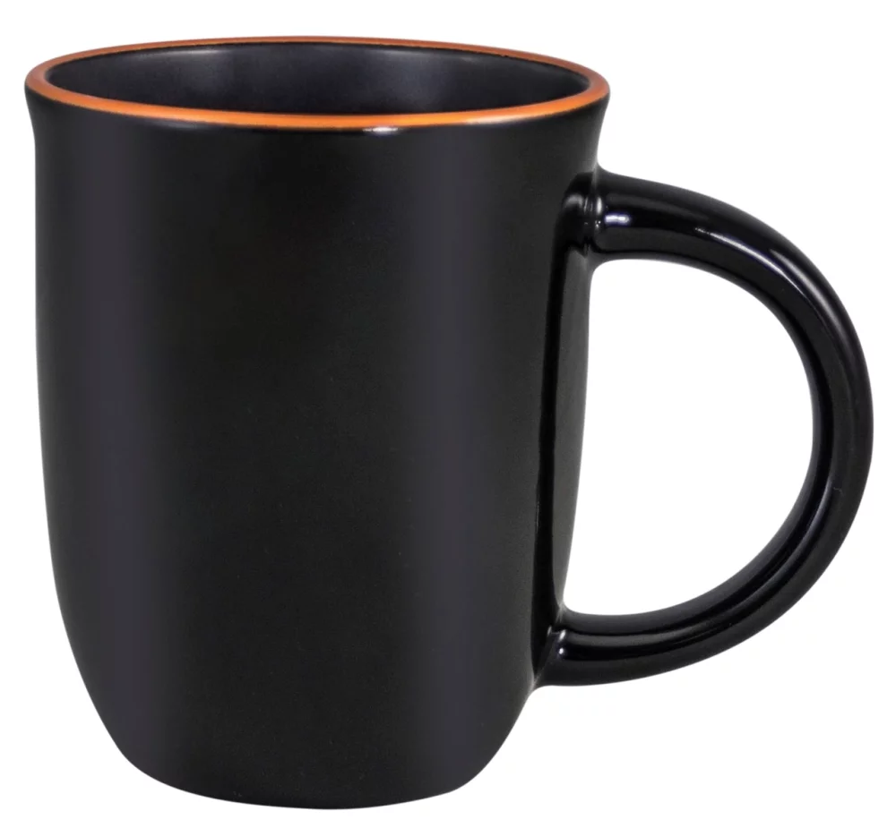 Tasse brillante noire Salem 14 oz avec bordure orange - Gravée